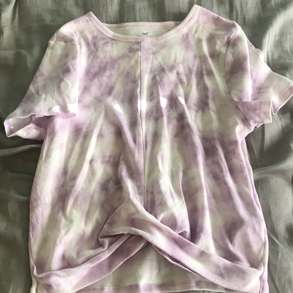 purple and white twist front tshirt